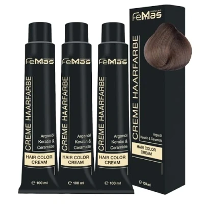 Afbeelding van FemMas Lichtblond 8.01 Professionele blond haarcrème voor haar, met voedende arganolie, keratine en ceramide, 3 x 100 ml