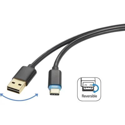 Afbeelding van Renkforce USB kabel 2.0 A stekker, C Stekker 1.50 m Zwart past op beide manieren RF 4758090