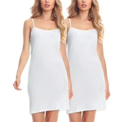 Afbeelding van Merry Style MS MS10 203 UW 2P Dames Onderjurk 2 Pack Nachthemd kort V neck verstelbare Spaghetti bandjes Viscose Wit/Wit (2Pack) 4XL