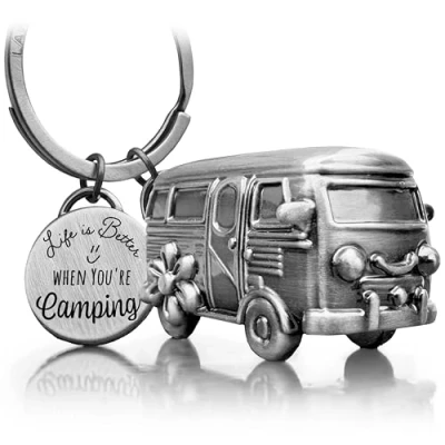 Afbeelding van LANOLU Camping sleutelhanger, caravancadeau, camper cadeau, kampeercadeau, 3D aanhanger, metalen caravan accessoires, zilver, zilver., Sleutelhanger