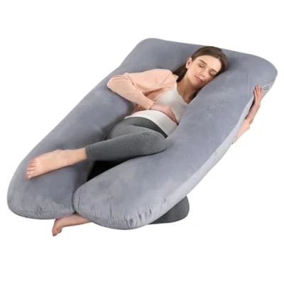Image de SHANNA Coussin de grossesse en forme U d&#039;allaitement Avec housse velours Grand positionnement confortable pour adulte corps dormir et maman