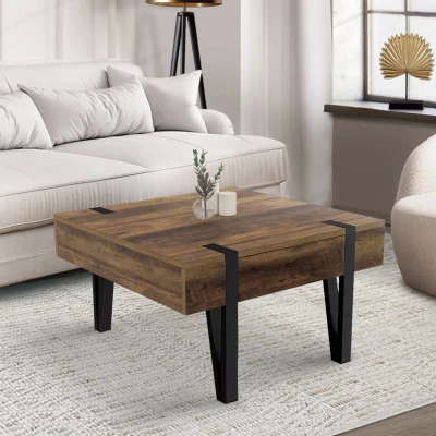 Afbeelding van Table basse carrée plateau relevable AUSTRIA bois pied épingle
