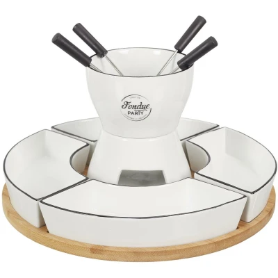 Afbeelding van Cook Concept Chocolade of kaas fondue met 4 vorken wit keramiek voor personen