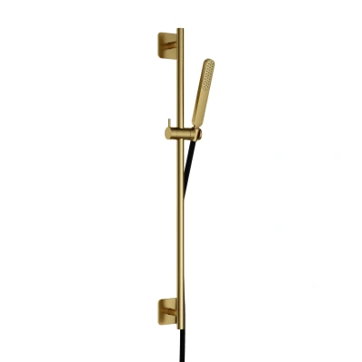 Afbeelding van HotBath Gal Verstelbare glijstang 100 cm met doucheslang 1,5 mtr en handdouche Geborsteld Messing PVD GL309BBP