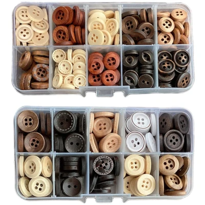 Afbeelding van houten knopen, Binblin 200 stuks, ronde knopen voor naaien en handwerk, decoratie (15 mm/18 mm)