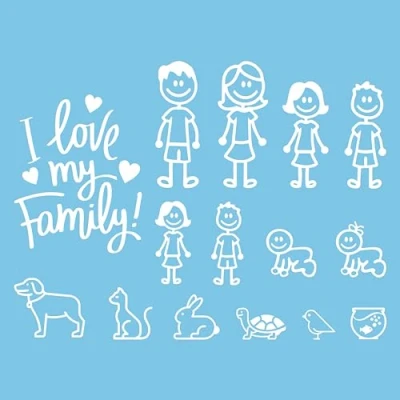 Afbeelding van Gelukkige Familie Stickers Pack van 15 stuks voor auto (wit)