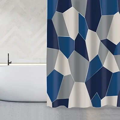 Afbeelding van MSV Douchegordijn, schimmelwerend, antibacterieel, wasbaar, waterdicht, polyester, 180 x 200 cm, origami, blauw/wit