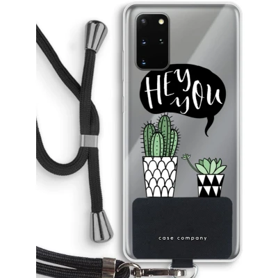 Afbeelding van Case Company® hoesje met Koord geschikt voor Samsung Galaxy S20 Plus Hey you cactus Telefoonhoesje Zwart Bescherming aan alle Kanten en Over de Schermrand