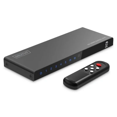 Afbeelding van Digitus DS 55332 HDMI switch 1 + 5 poorten LED weergave, Met afstandsbediening, Ultra HD geschikt, metalen behuizing, Individueel schakelbaar,
