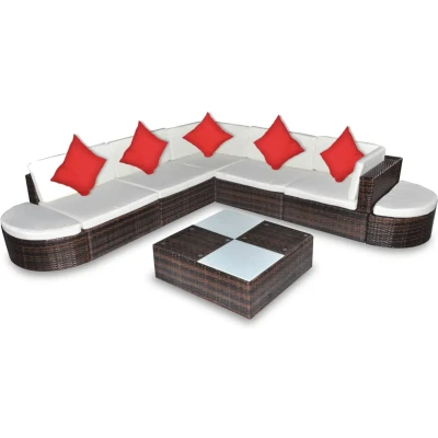 Afbeelding van 8 delige Loungeset met kussens poly rattan bruin