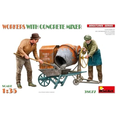 Afbeelding van 1:35 MiniArt 38077 Arbeiders met Betonmixer 2 Figuren en Accessoires Plastic Modelbouwpakket