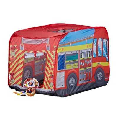 Afbeelding van Relaxdays speeltent brandweer pop up kindertent tent met auto motief outdoor jongens