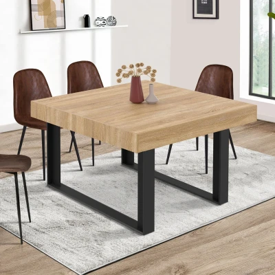 Image de Table à manger carrée PHOENIX 6 personnes bois et noir 120 cm IDMarket
