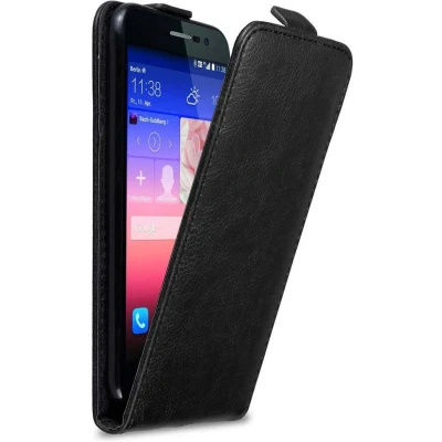 Afbeelding van Cadorabo Hoesje geschikt voor Huawei ASCEND P7 in ZWARTE NACHT Beschermhoes flip design Case Cover met magnetische sluiting