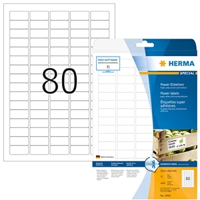 Afbeelding van Herma 10901 Universele etiketten 35.6 x 16.9 mm Papier Wit 2000 stuk(s) Permanent hechtend Inkjet, Laser (zwart/wit), (kleur), Kopiëren