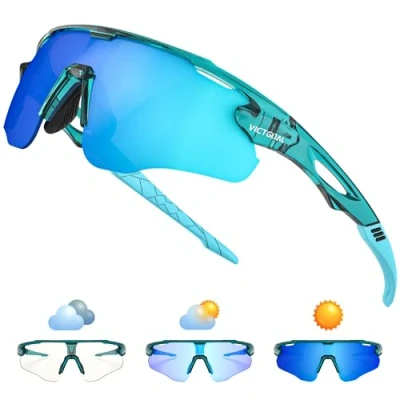 Afbeelding van VICTGOAL Fotochromische fietsbril voor dames en heren, met TR90 montuur, uv bescherming, sportbril hardlopen fietsen (blauw)