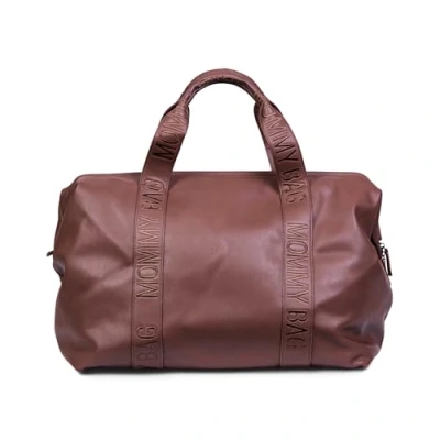 Image de CHILDHOME, Mommy Bag, Sac à Langer, Maternité, voyage, Grande Contenance,Tapis Bandoulière Ajustable, Compartimenté, Poche Isotherme,Passage pour Valise, Simili Marron Foncé