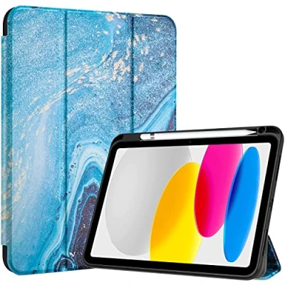 Afbeelding van ProCase iPad 10e generatie hoes met potloodhouder 2022 en 10,9 inch, schokbestendige transparante achterkant voor Sanda