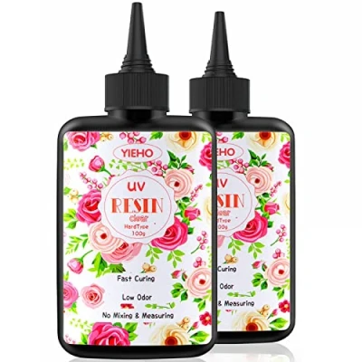 Afbeelding van YIEHO UV epoxyhars, transparant, 200 g, hard, verbeterd, kristalhelder en voorgemengd, voor het maken van sieraden, knutselen