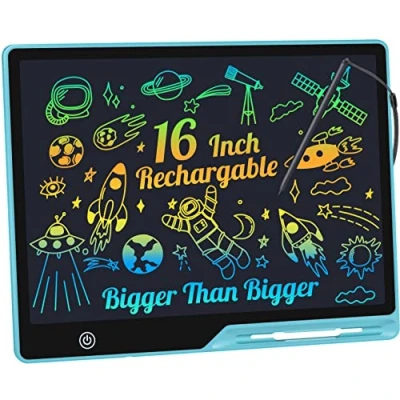 Afbeelding van LCD schrijftablet, 16 inch kleurrijk scherm, oplaadbaar, doodleboard, peuter, educatief speelgoed voor kinderen van 3, 4, 5, 6 jaar, oude jongens en meisjes, herbruikbaar, draagbaar, tekentablet,