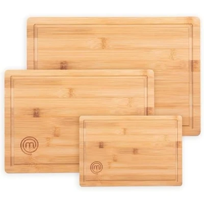 Image de MasterChef Planches à découper En bois de bambou 38 cm x 27,5 34 23,5 23 15 Passe au lave vaisselle Planche grande, moyenne et petite gâteau