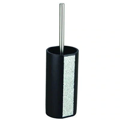 Afbeelding van MSV Toiletborstel houder Luanda kunststeen zwart/zilver 36 x 10 cm Luxe uitstraling