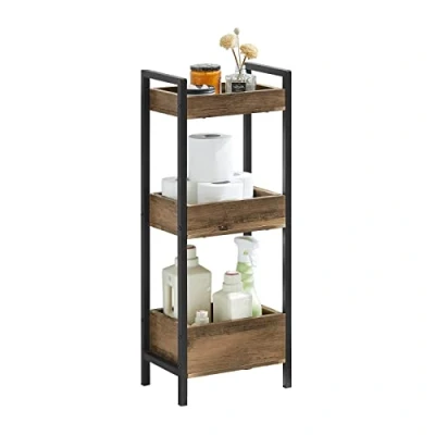 Afbeelding van SoBuy FRG226 WN badkamerrek in wit/rubberhout staand rek keukenrek met 3 opbergvakken BHT ca: 28x74x20cm