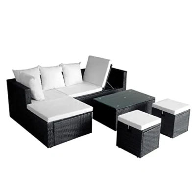 Image de vidaXL Salon de jardin 4 pcs avec coussins Résine tressée Noir