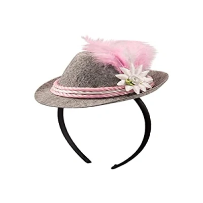 Afbeelding van Tiara met tiroler verkleed hoedje roze kinderen Oktoberfest/carnaval feesthoeden