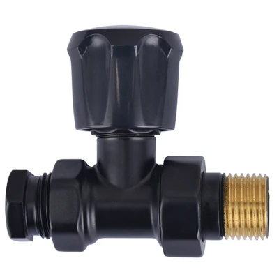 Afbeelding van Riko radiator ventiel+adaptor 15mm 1/2 recht vernikkeld mat zwart