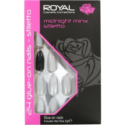 Afbeelding van Royal 24 Stiletto Glue On Nail Tips Midnight Minx (met nagellijm)