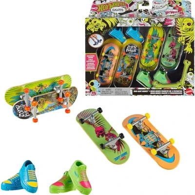 Afbeelding van Hot Wheels Skate Neon Set van vier fingerboards ontworpen in samenwerking met Tony Hawk, een paar verwisselbare skateboardschoenen, HXK84
