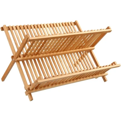 Afbeelding van Afdruiprek/afwasrek 2 laags bruin 42 x 33 cm van bamboe hout Afwassen