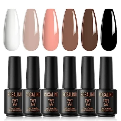 Image de ROSALIND Vernis Semi Permanent, 6 Couleurs Mini Nu Brun Soak Off à Ongle Gel UV LED Nail Art Permanent Manucure