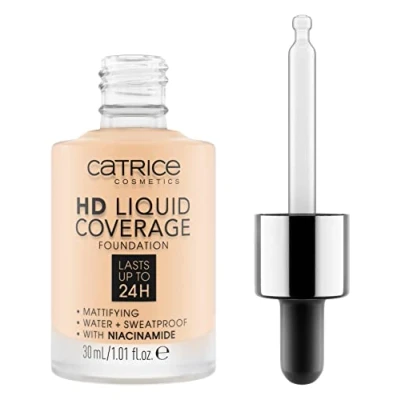 Afbeelding van Catrice HD Nr. 002 Nude vloeibare foundation, langdurig, mat, voor vlekkerige huid, veganistisch, olievrij, waterdicht, alcoholvrij, 30 ml