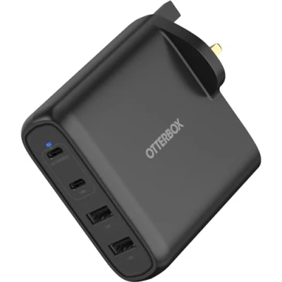 Afbeelding van OtterBox Standard UK 100 W USB C PD GaN wandlader 4 poorten, x2 poorten + A Fast Charge voor smartphone en tablet, valbestendig, robuust, extreem duurzaam, zwart