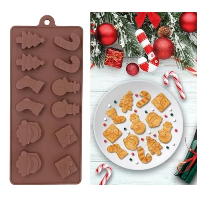 Afbeelding van Fiestas Guirca Siliconen koekjesvorm kleine kerst figuren 1 stuks bruin