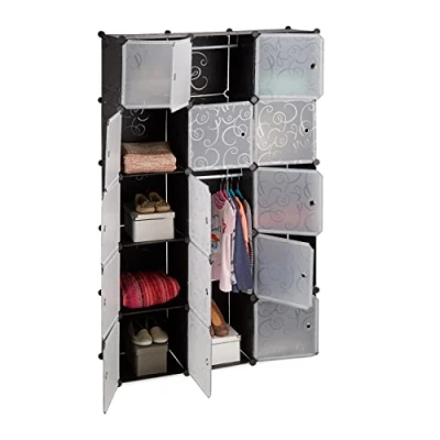 Afbeelding van Relaxdays kledingkast kliksysteem 11 vakken 2 kledingroedes DIY garderobe zwart