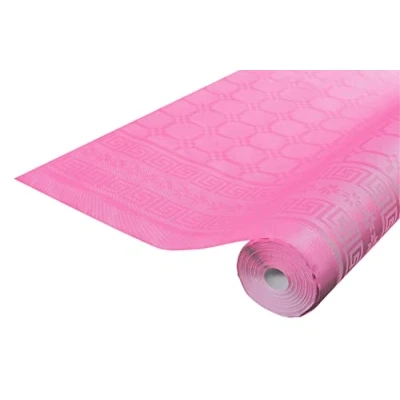 Afbeelding van Pro tafelkleed: 12 damastpapieren wegwerptafelkleden op een rol van 6 m lang en 1,20 breed, snoeproze kleur. Damastpapier met chic klassiek universeel patroon, ref R480614I