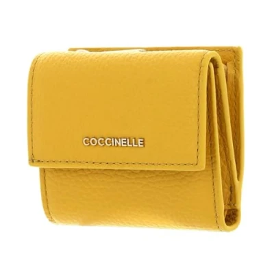 Afbeelding van COCCINELLE Leren Portemonnee Metallic Soft Wallet Grained Leather Soleado Geel