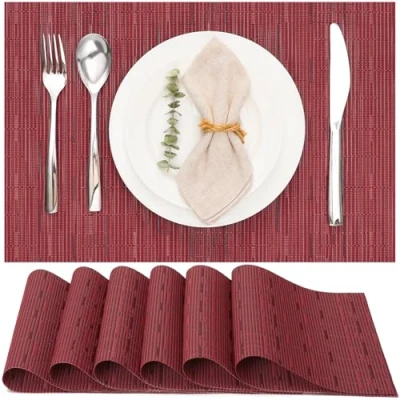 Afbeelding van Myir JUN Placemats van geweven vinyl, wasbaar, antislip, voor keuken, eetkamer, restaurant, 45,7 x 30,5 cm, rood, 6 stuks