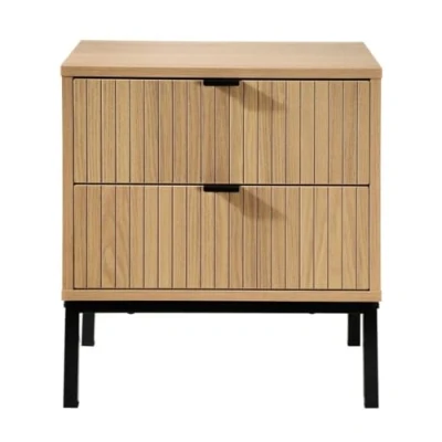 Afbeelding van Nachtkastje 2 Laden Geribbeld Houten Effect B45 x H51 cm