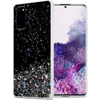 Afbeelding van Cadorabo Hoesje geschikt voor Samsung Galaxy S20 in Zwart met Glitter Beschermhoes van flexibel TPU silicone fonkelende glitters Case Cover Etui