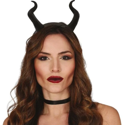 Afbeelding van Halloween Horror haarband met duivel/heksen hoorntjes zwart voor volwassenen Duivel hoorns diadeem verkleed accessoires