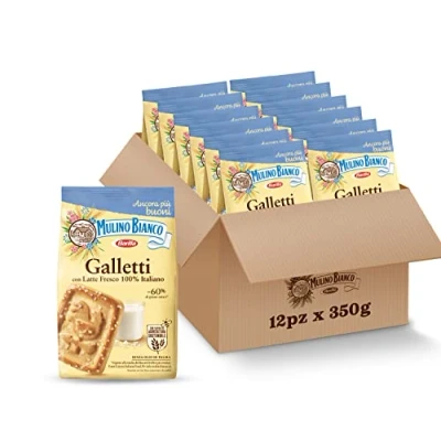 Afbeelding van Mulino Bianco Frollini Galletti koekjes, 12 stuks van 350 g met verse melk, 100% Italiaanse zonder palmolie, smaakvol ontbijt