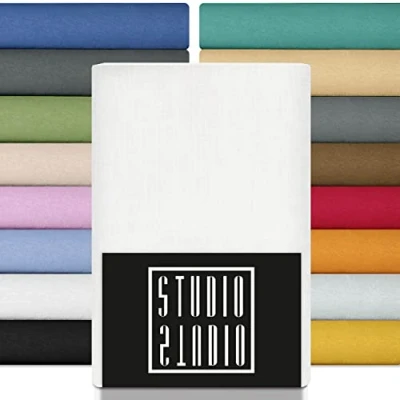 Afbeelding van STUDIO basic hoeslaken, 120 x 200 cm, 100% gekamd katoen, Oeko Tex 100 gecertificeerd, merkkwaliteit, laken 200, tot 25 cm hoogte, wit