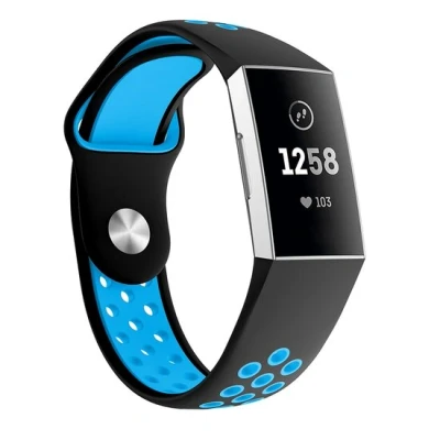 Afbeelding van Fitbit Charge 3 &amp; 4 siliconen DOT bandje Blauw / Zwart Maat: Large