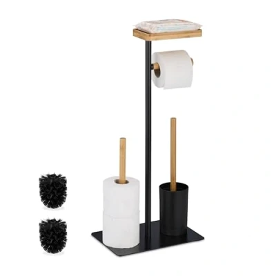 Afbeelding van Relaxdays toiletaccessoires set wc rolhouder toiletborstel reserverolhouder ijzer