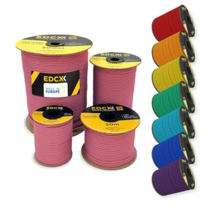 Afbeelding van EdcX Paracord van nylon 4 mm 550, 30 m, type III, touw 100% nylon, 7 draads touw, in effen kleuren (pastelroze, m)