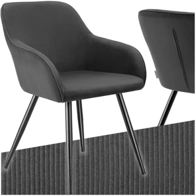 Afbeelding van tectake® Stoel Gestoffeerde Woonkamerstoel met cordlook antraciet/zwart Designstoel, Loungestoel Draagvermogen tot 120kg